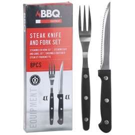 BBQ Steak Kniv & Gaffel sæt 8 dele, Sort