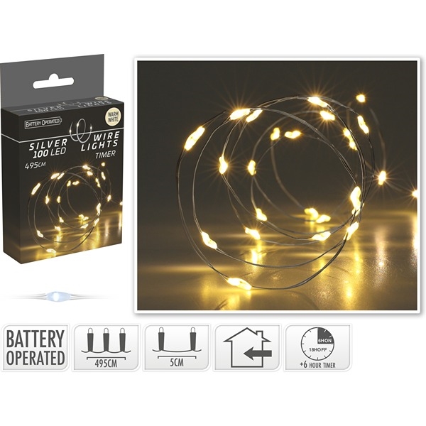 LED Wire Lyskæde 4,95 m 100 LED, Varm Hvid