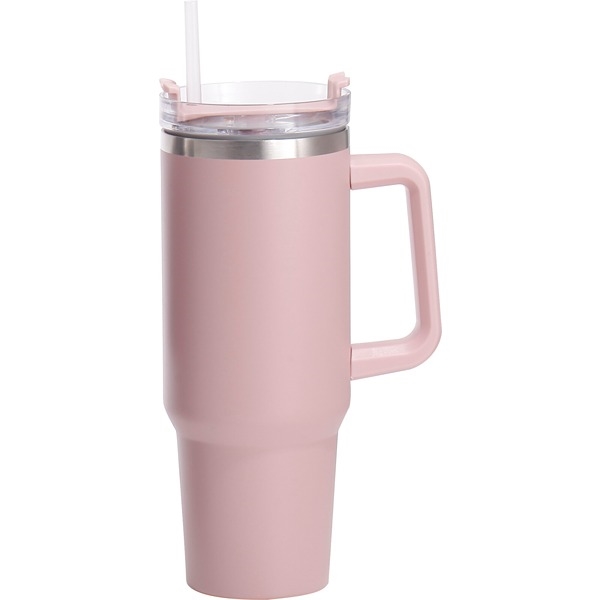 Excellent Houseware Rejsekrus med Sugerør og Håndtag, 1200 ml. Dusty Pink 