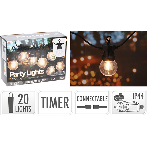 PParty LED Lyskæde 20 LED Varm hvid (9,5 meter - 220V)