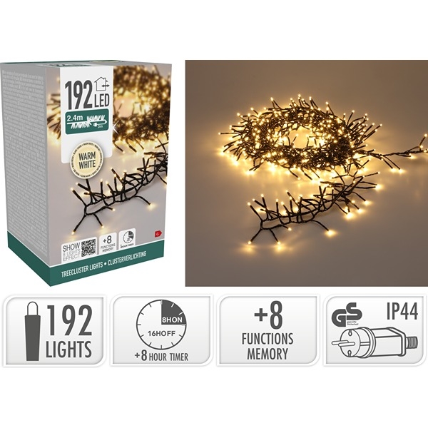 LED Treecluster Lyskæde 2,4 m 192 LED, Varm Hvid 