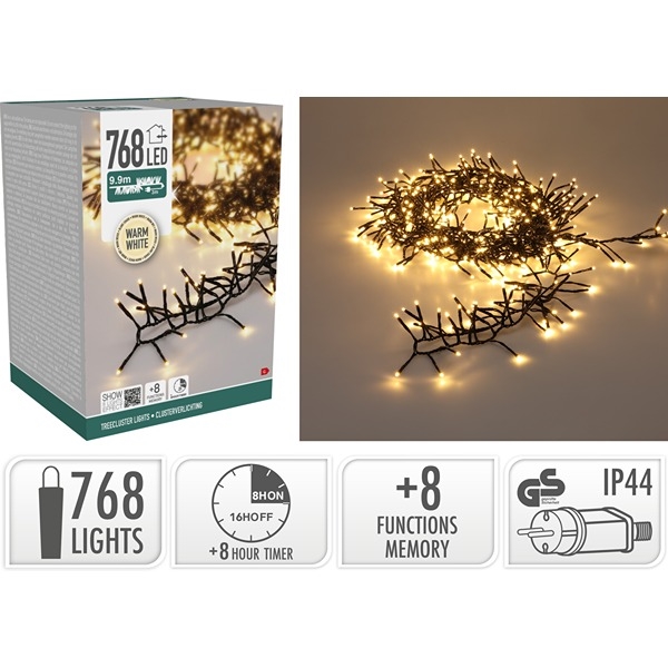 LED Treecluster Lyskæde 9,9 m 768 LED, Varm Hvid 