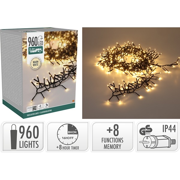 LED Treecluster Lyskæde 12,4 m 960 LED, Varm Hvid 